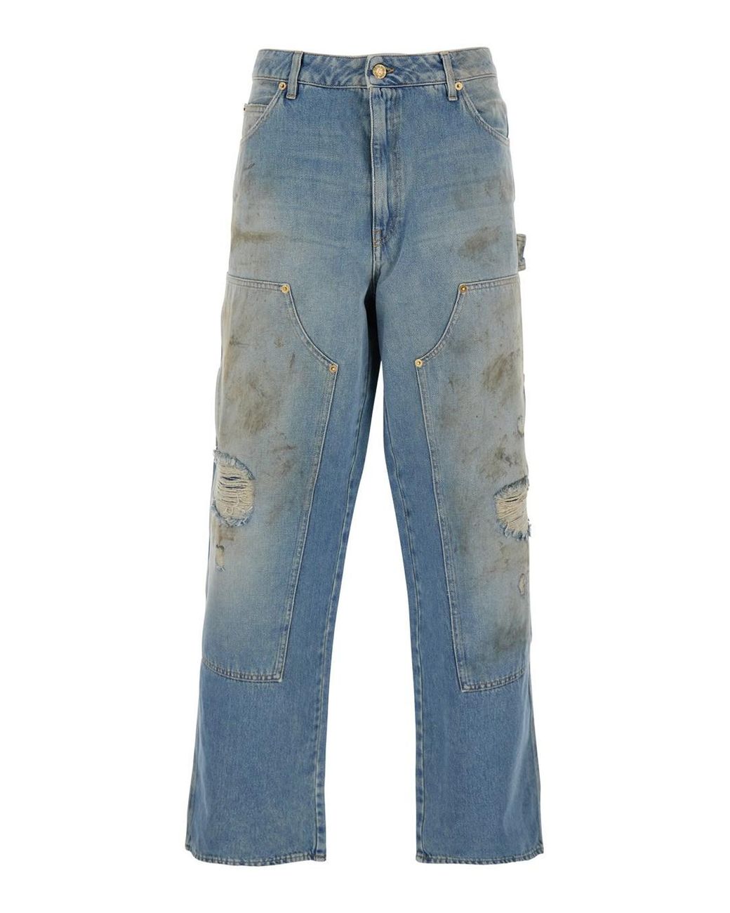Golden Goose Deluxe Brand Blue Light Jeans With Ripped Details And Distressed Effect for men