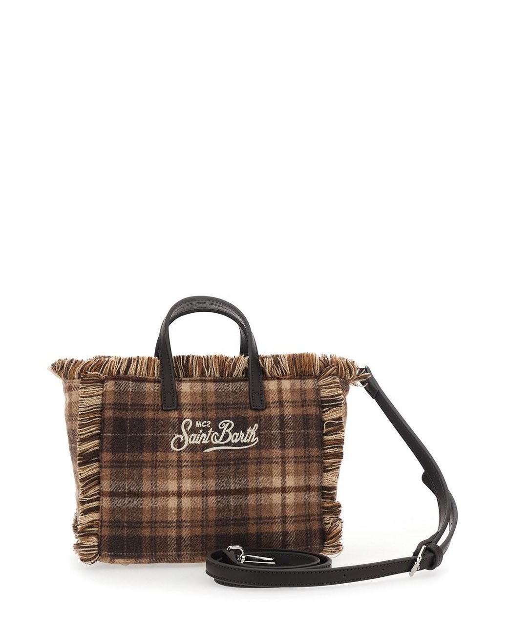 Mc2 Saint Barth Brown Vanity Mini Bag With Tartan Details And Tech Fabric Be