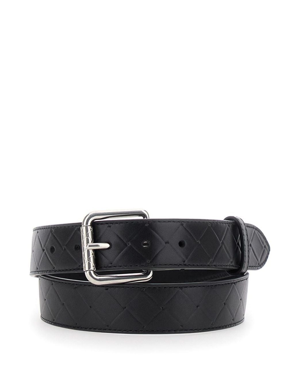 Bottega Veneta Black Belt With Intrecciato Motif And Buckle Closure for men