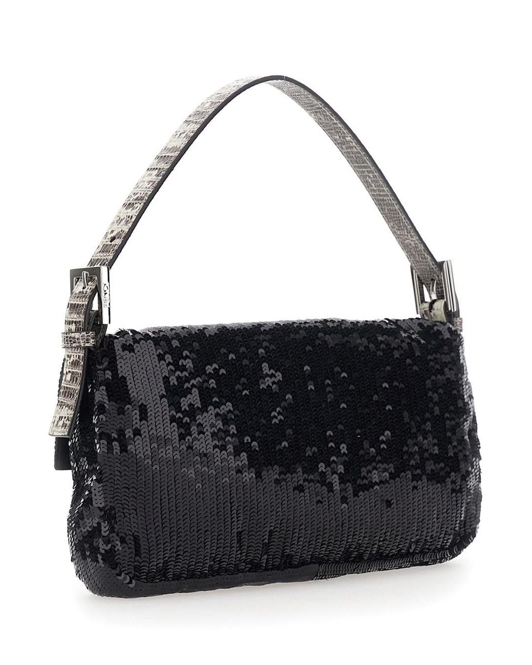 Fendi Black Shoulder Bag With All-Over Sequins And Ff Plate On The Fro