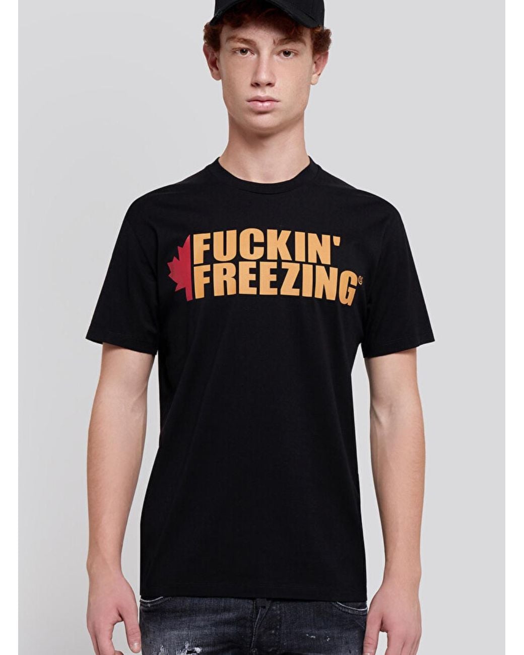 DSquared² Black Crewneck T-Shirt With Print On The Front And Logo Lettering On The Rear for men