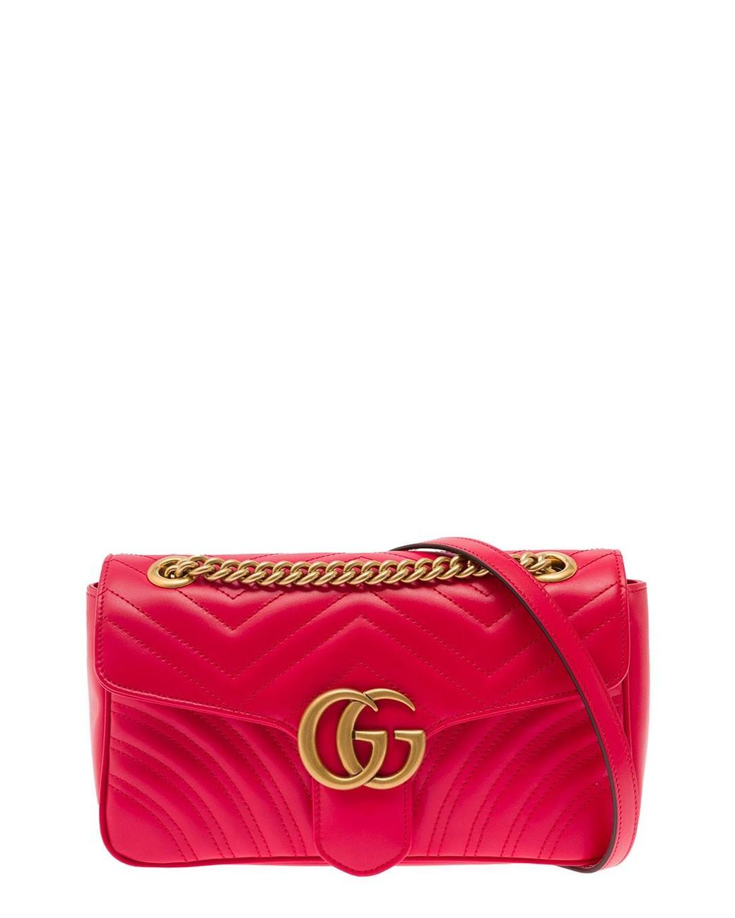 Gucci gg Marmont Gold Logo Distress Velvet Chain Shoulder Messenger Bag  Mini in Red