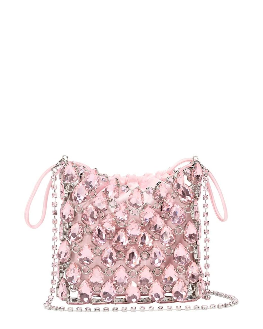 Self-Portrait Pink Handbag Crystal Chainmail Mini Bag With Rhinestone Details