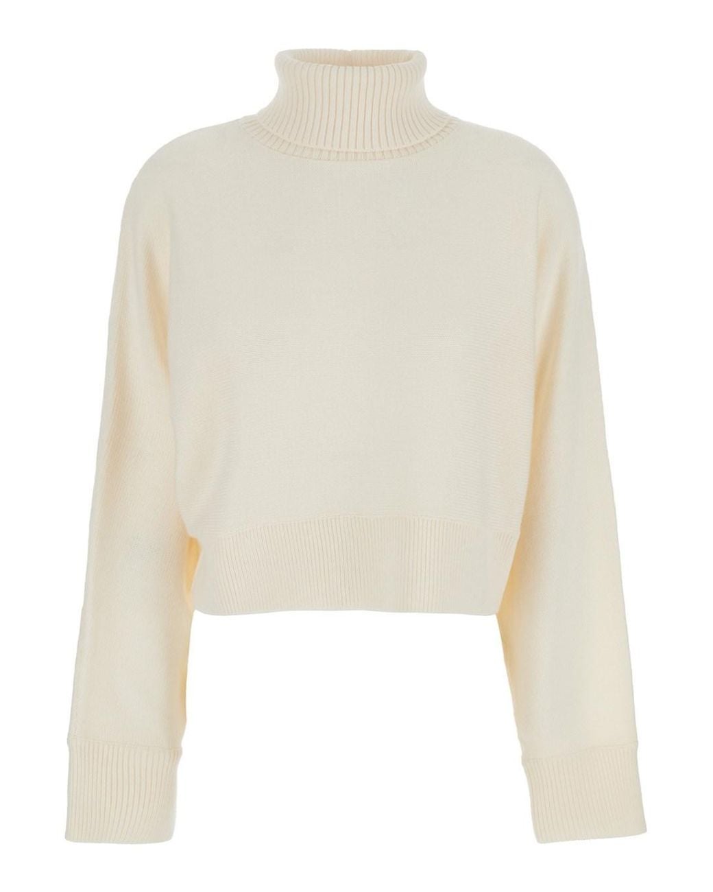 MICHAEL Michael Kors White Cropped Turtleneck Sweater With Logo Plaque