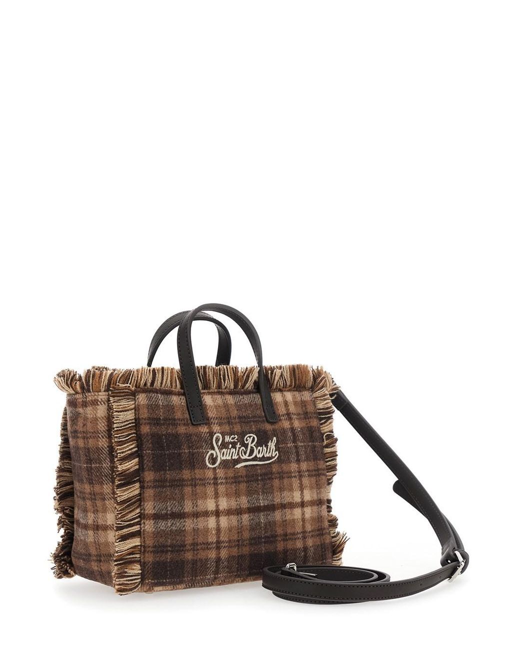 Mc2 Saint Barth Brown Vanity Mini Bag With Tartan Details And Tech Fabric Be