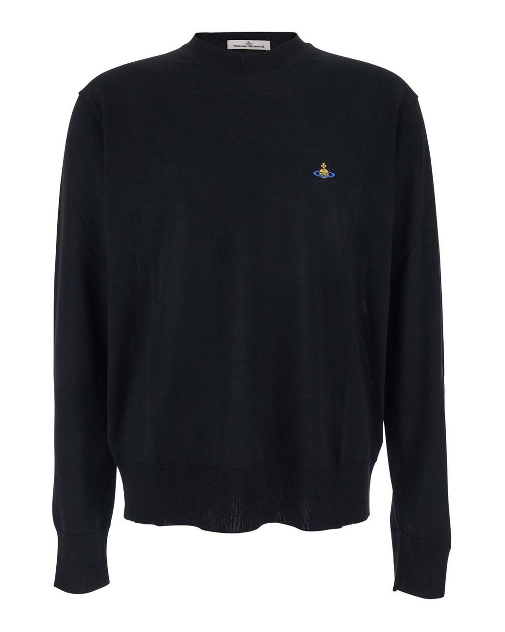 Vivienne Westwood Blue Crew Necksweater With Orb Logo Embroidered On The Front for men