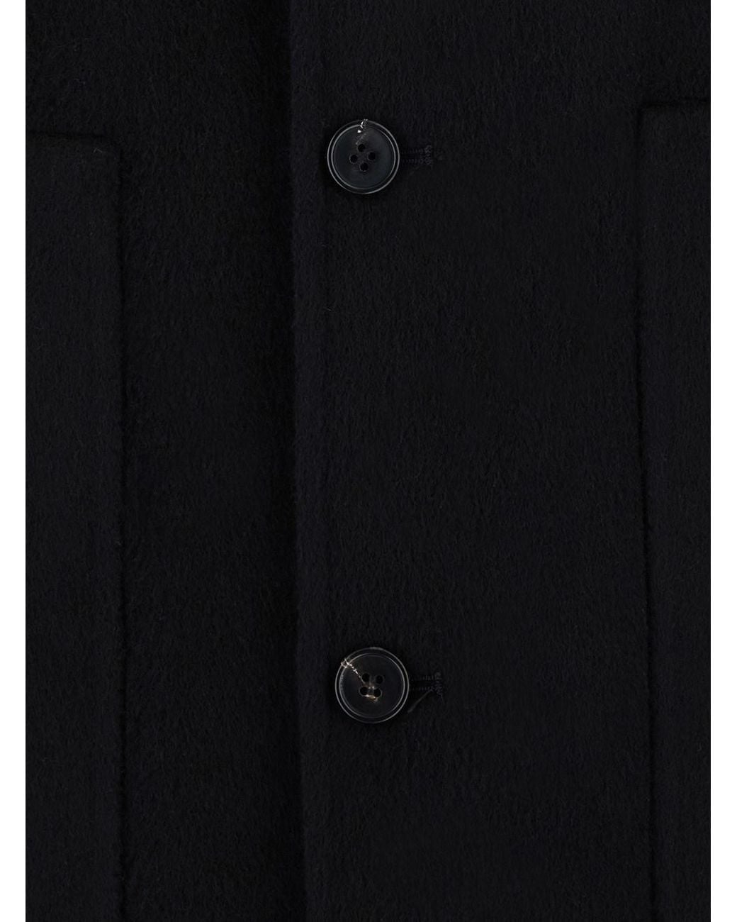 Low Brand Black Double Wool Jacket With High Collar And Pockets for men