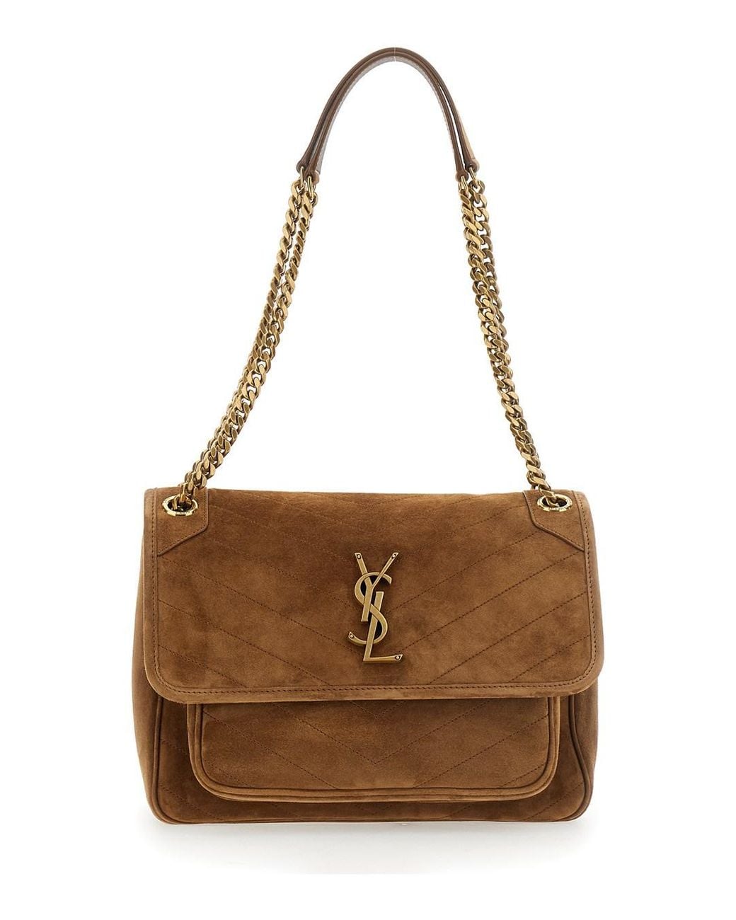 Saint Laurent Brown 'Niki Medium' Crossbody Bag With Metal Ysl Plaque On The Front