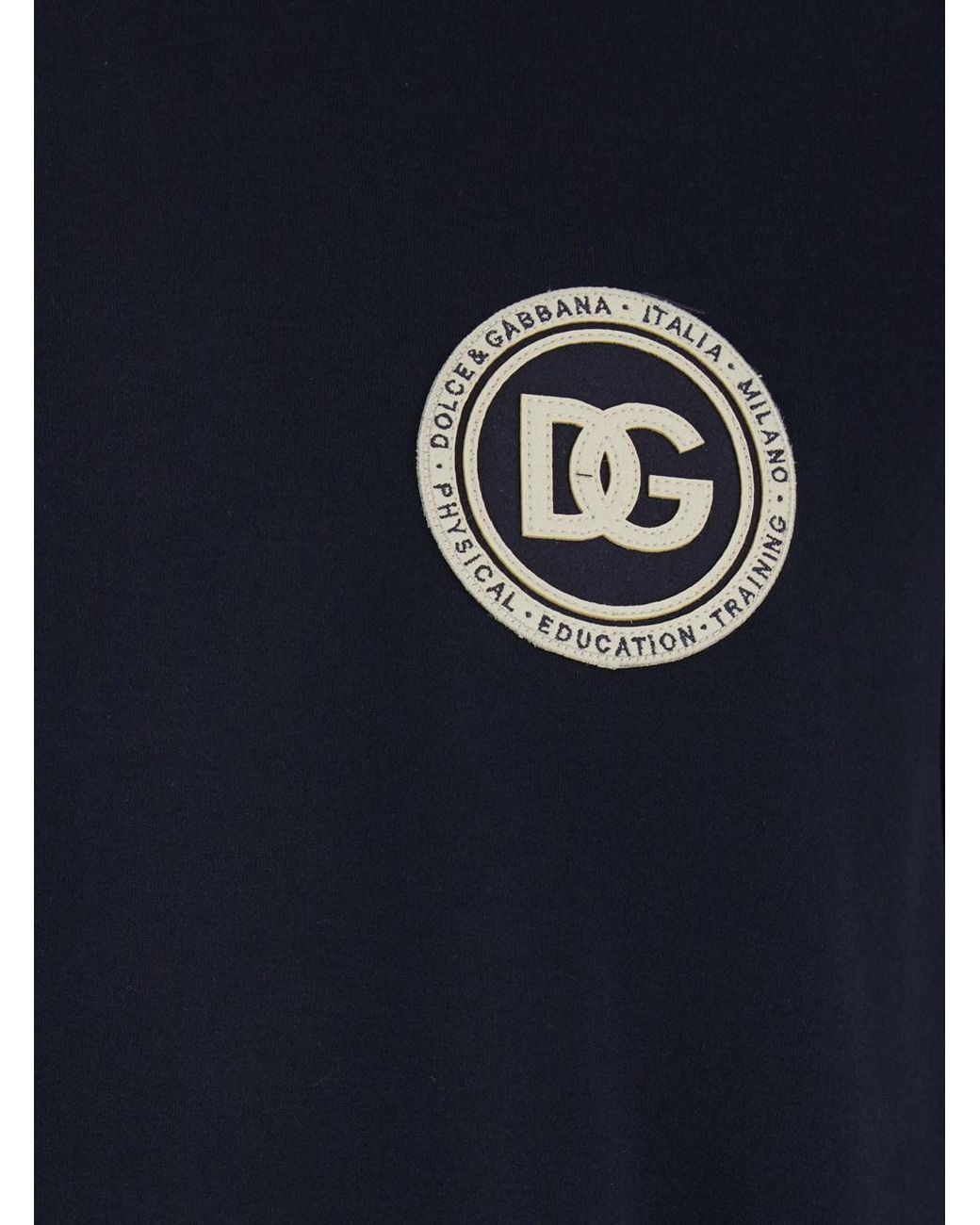 Dolce & Gabbana Blue Crewneck T-Shirt With Logo Embroidery On The Front for men