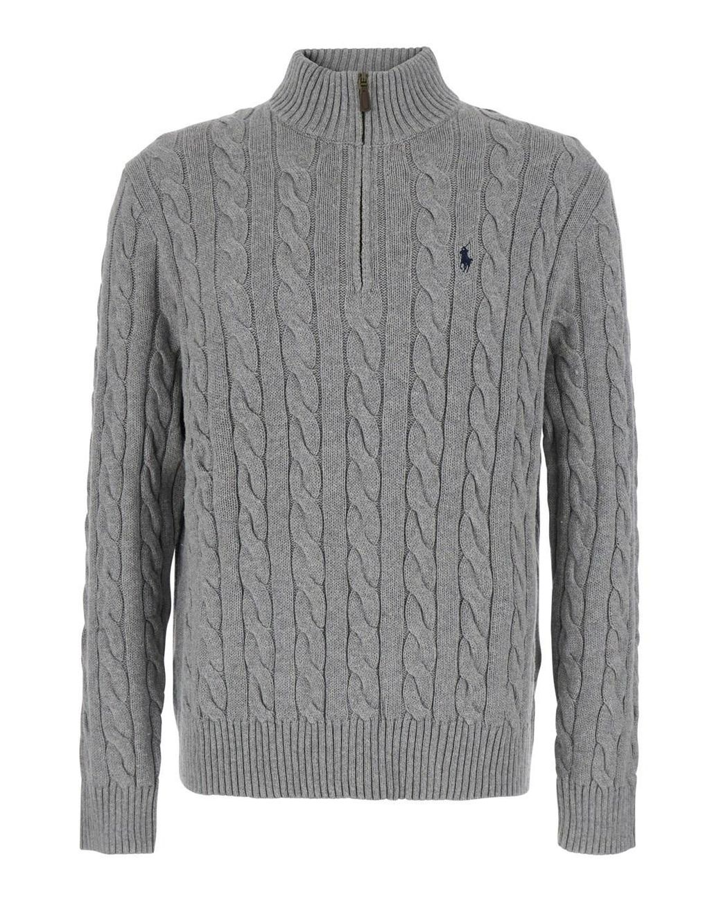 Polo Ralph Lauren Gray Zip Collar Sweater Cotton Tops for men