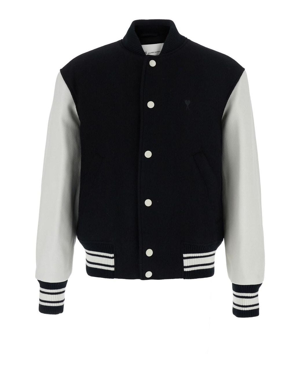 AMI Black Jacket Teddy Padded With Leather Sleeves for men