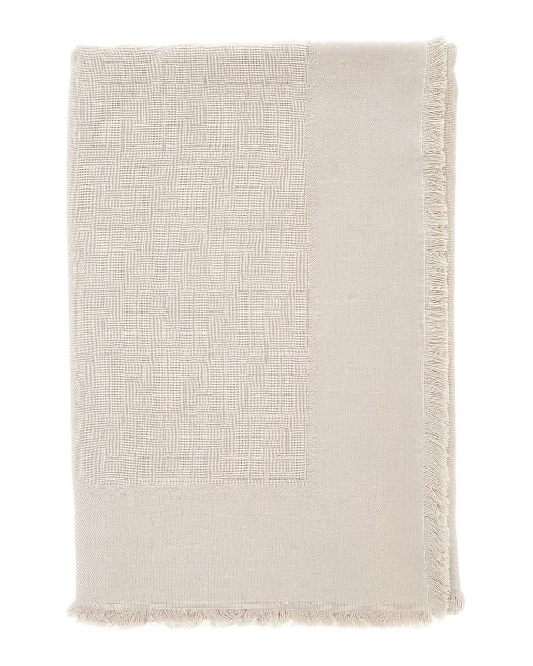 Fendi Natural Square Scarf With Fringed Hem And Ff Pattern