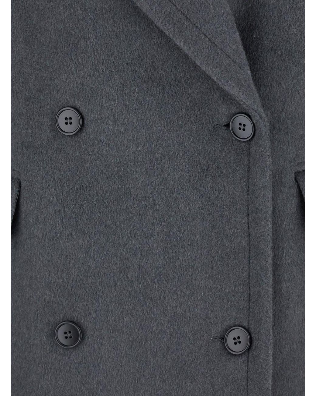Le Plain Gray Double-Breasted Coat With Wide Notched Revers