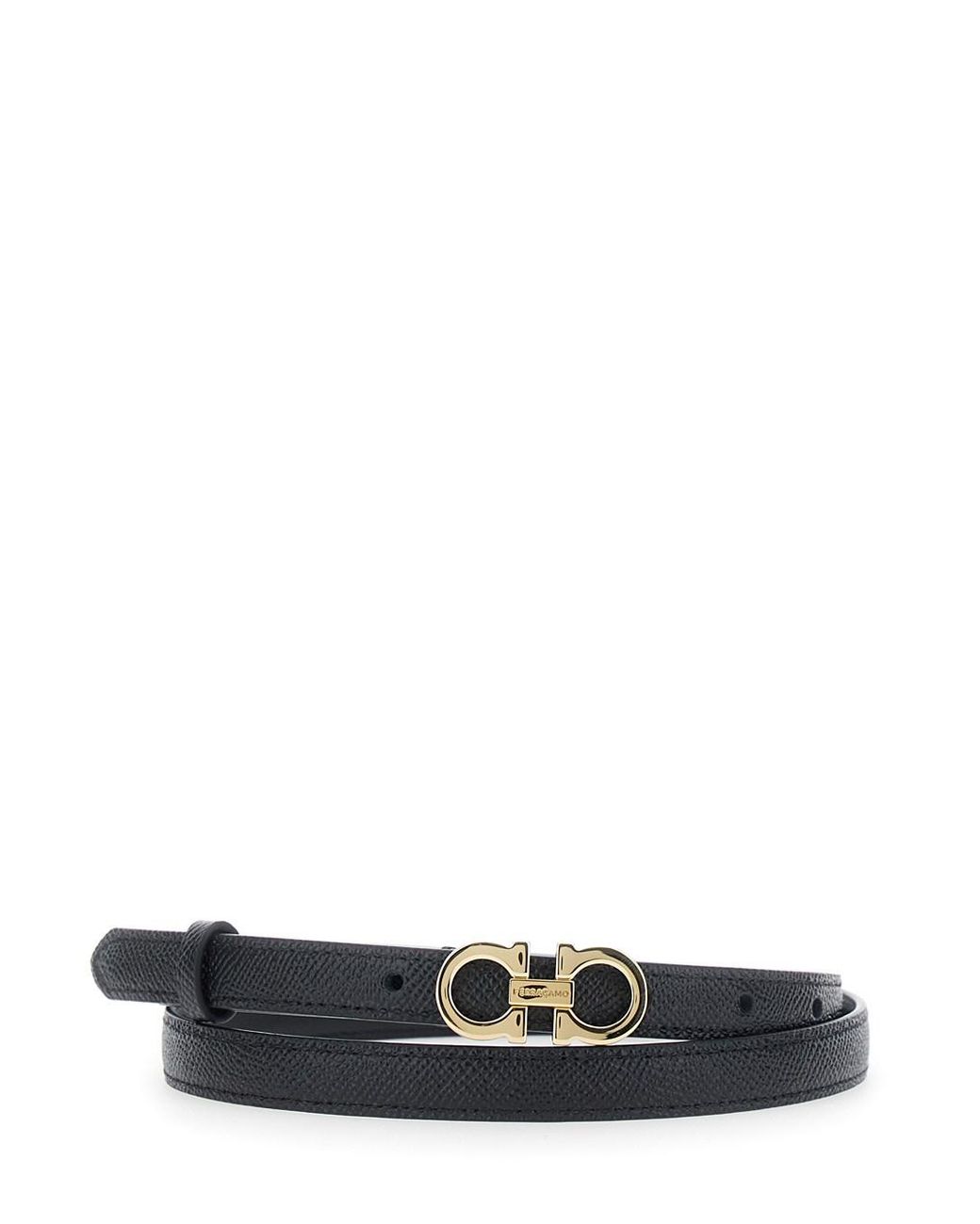 Ferragamo White Gancini Adjustable Grained Calfskin Leather Belt