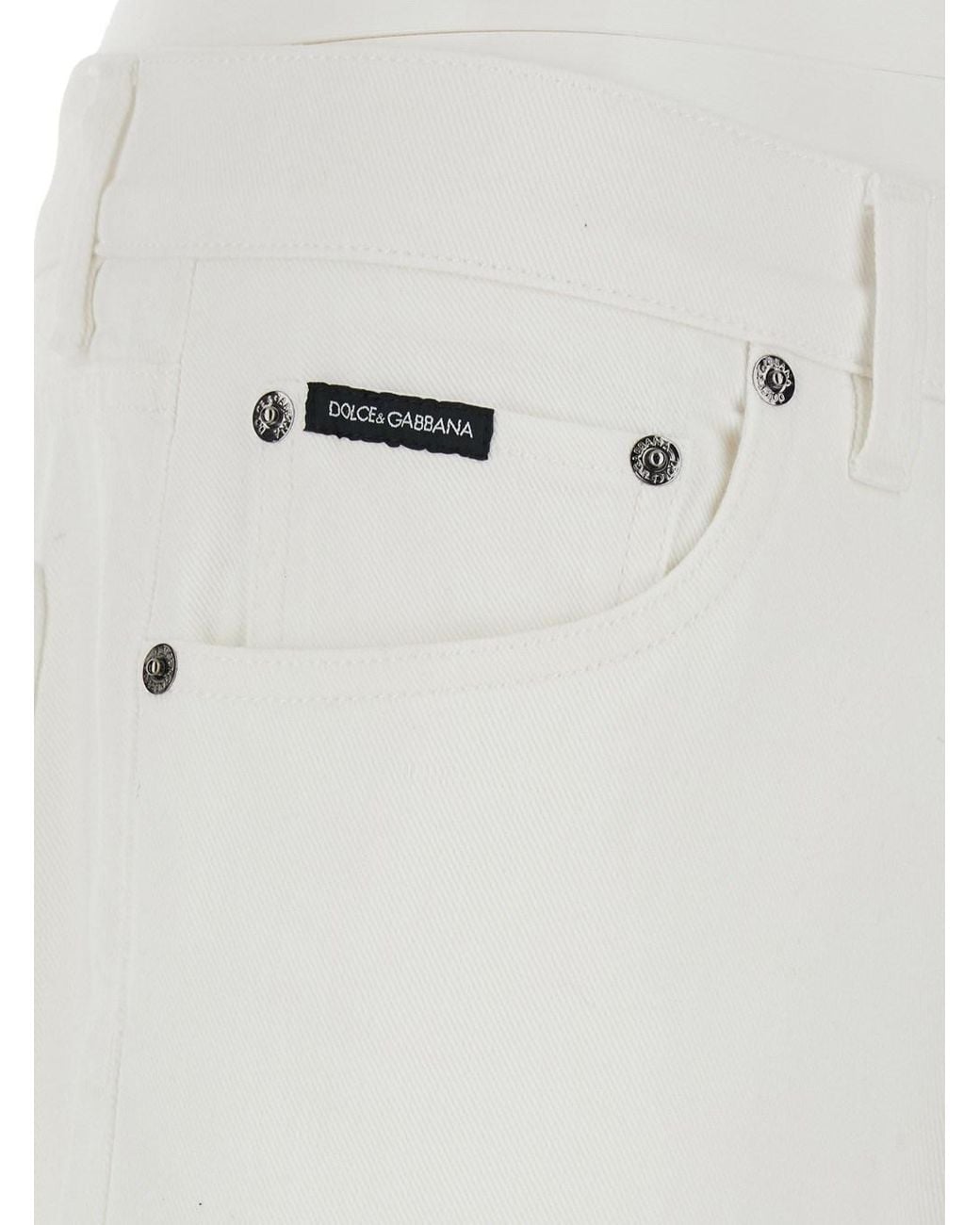 Dolce & Gabbana White Five-Pocket Jeans With Logo Plaque On The Back I for men