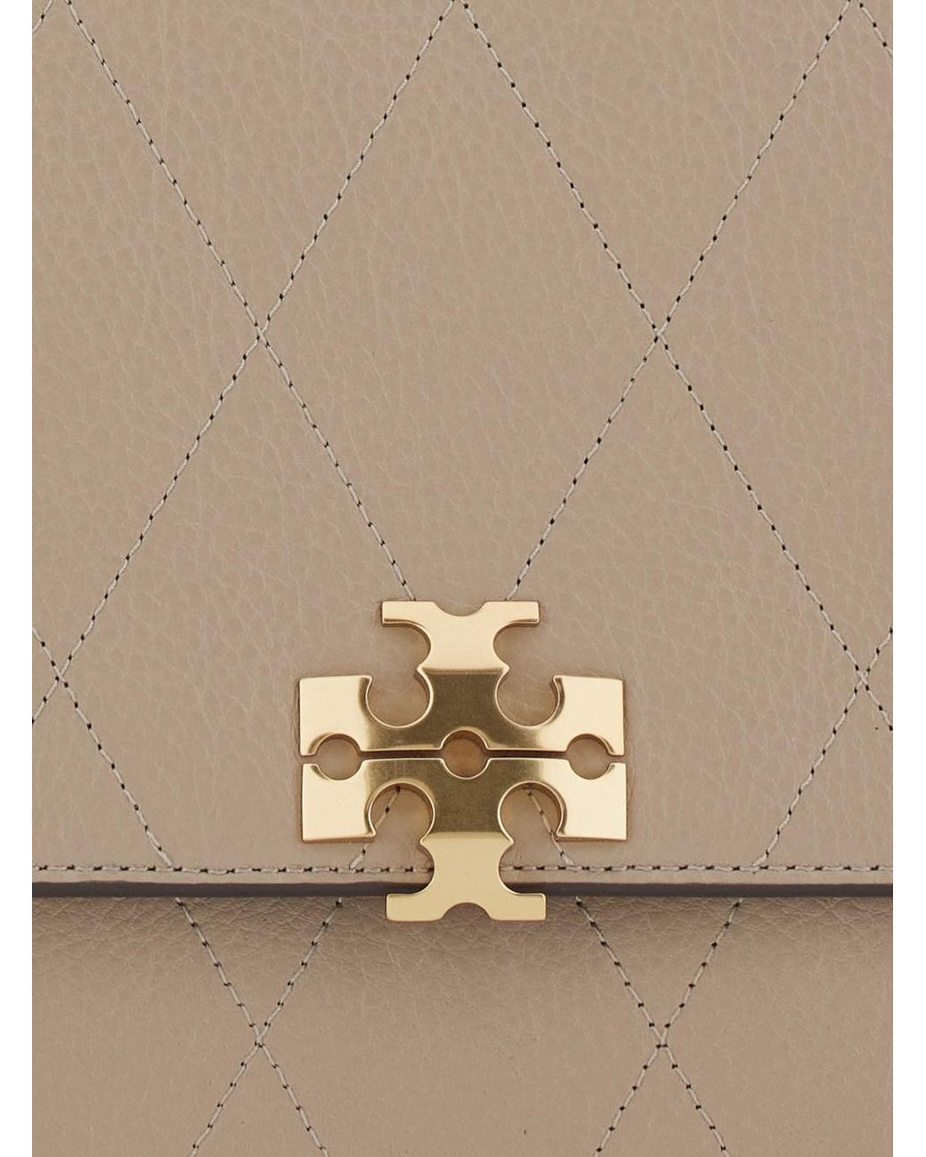 Tory Burch Natural 'Charlie' Crossbody Bag With Chain Strap And Logo Pla