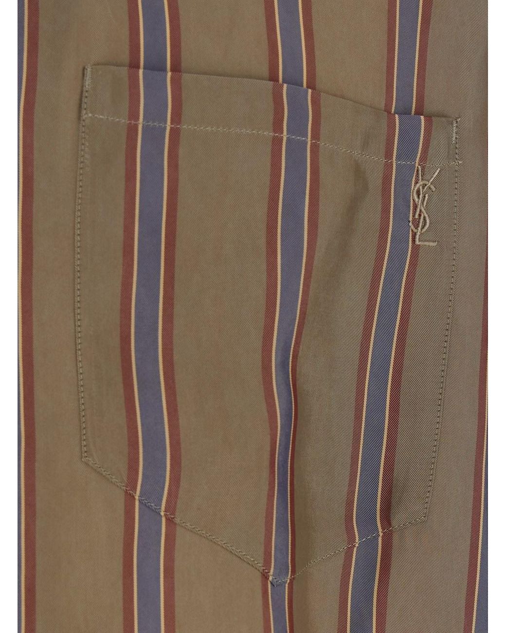 Saint Laurent Brown Shirt Boxy Strips Cotton for men