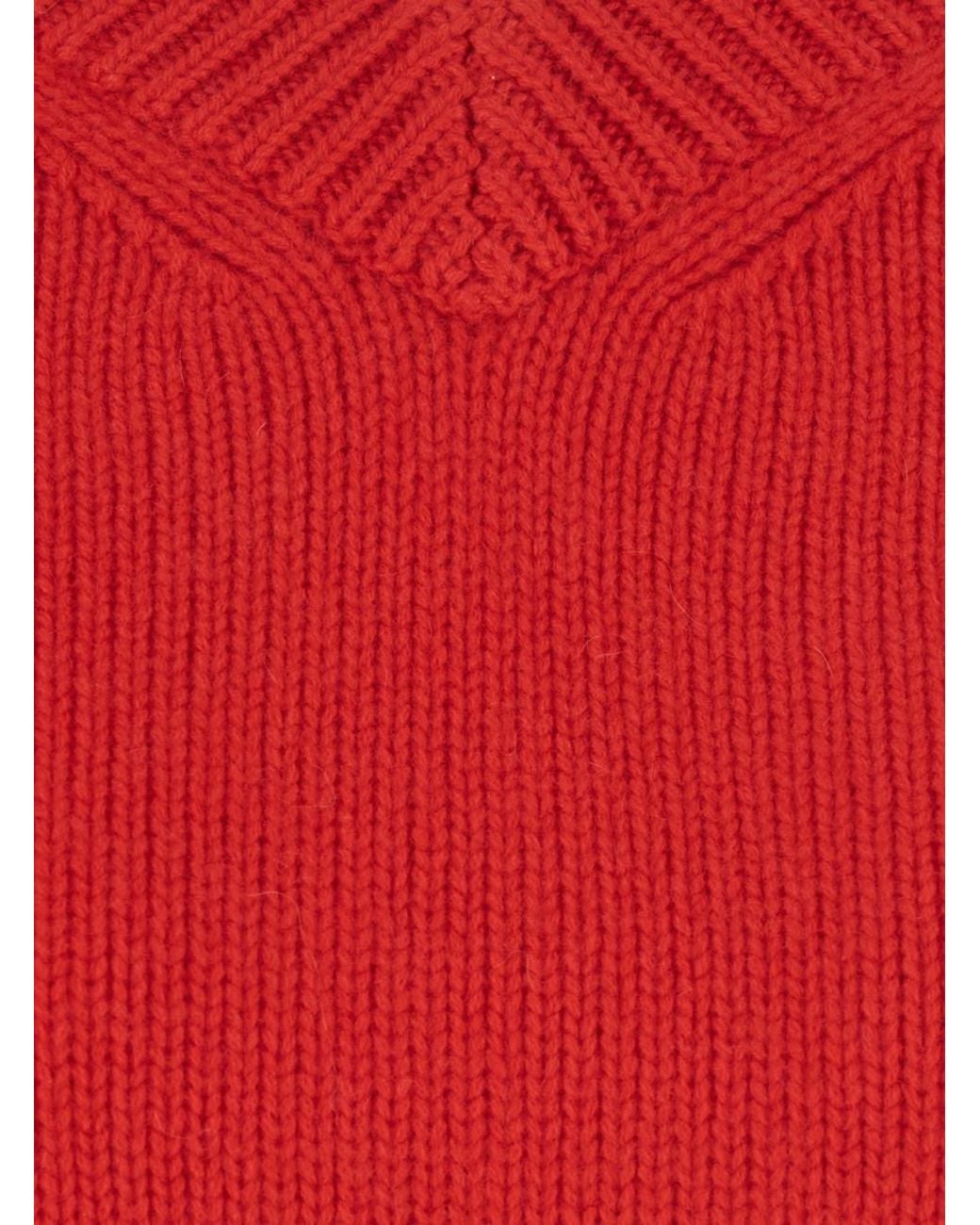 Soft Goat Red Chunky V Neck Sweater With Long Sleeves
