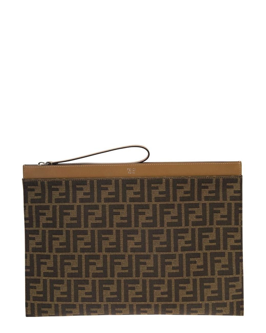 Fendi Brown 'Large Ff' Flat Pouch With Jacquard Motif for men