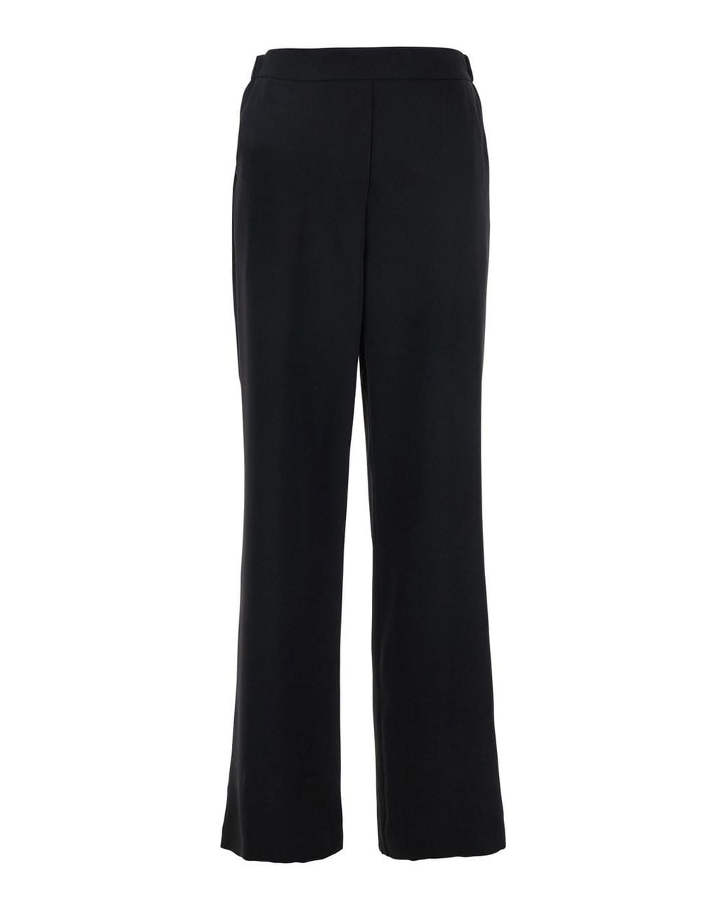 Le Plain Black Pants With Elastic Rear Waist And Wide Leg