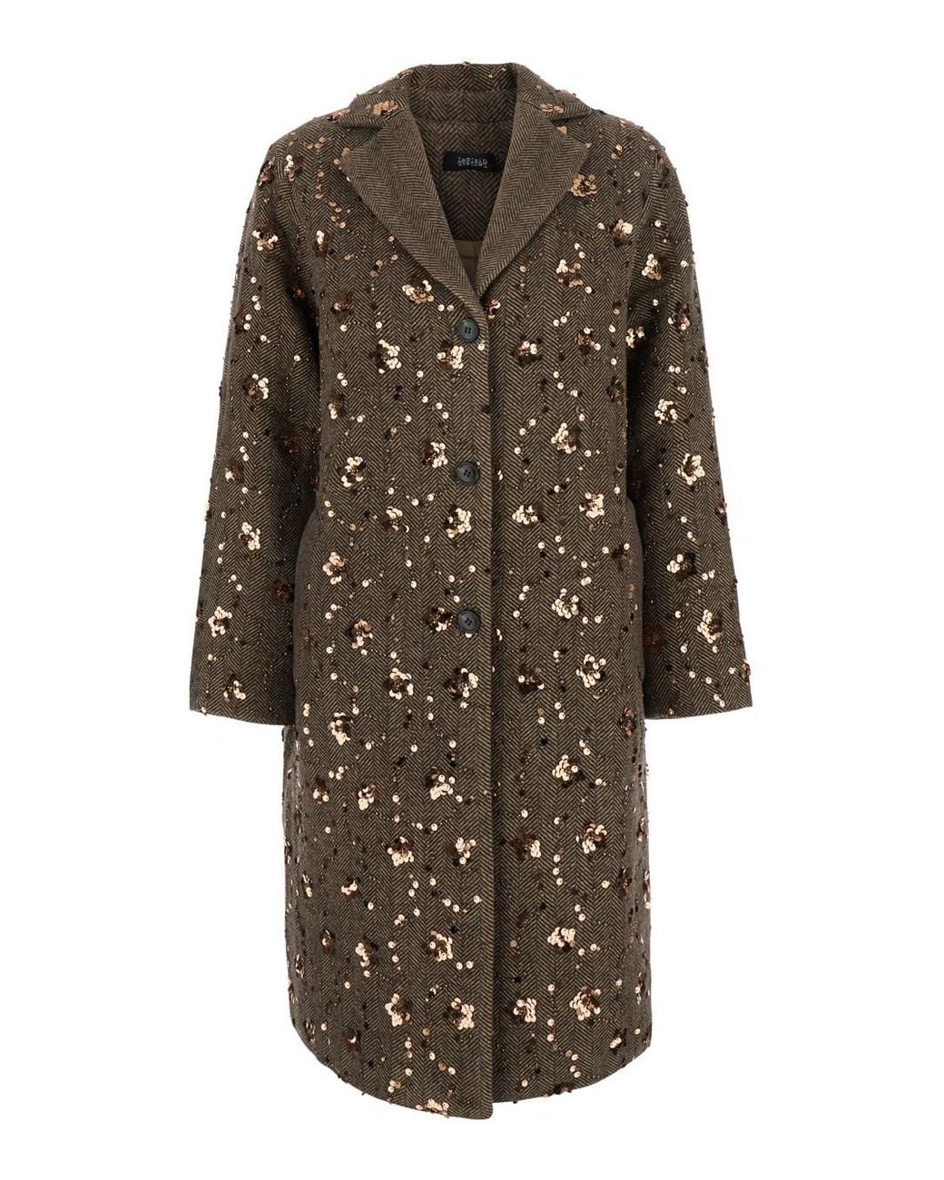 Le Plain Brown Coat With Notched Revers And All-Over Sequins