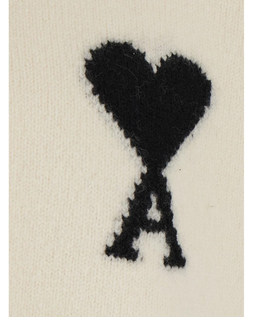 AMI White Crewneck Sweater Ami De Coeur Cotton Tops for men