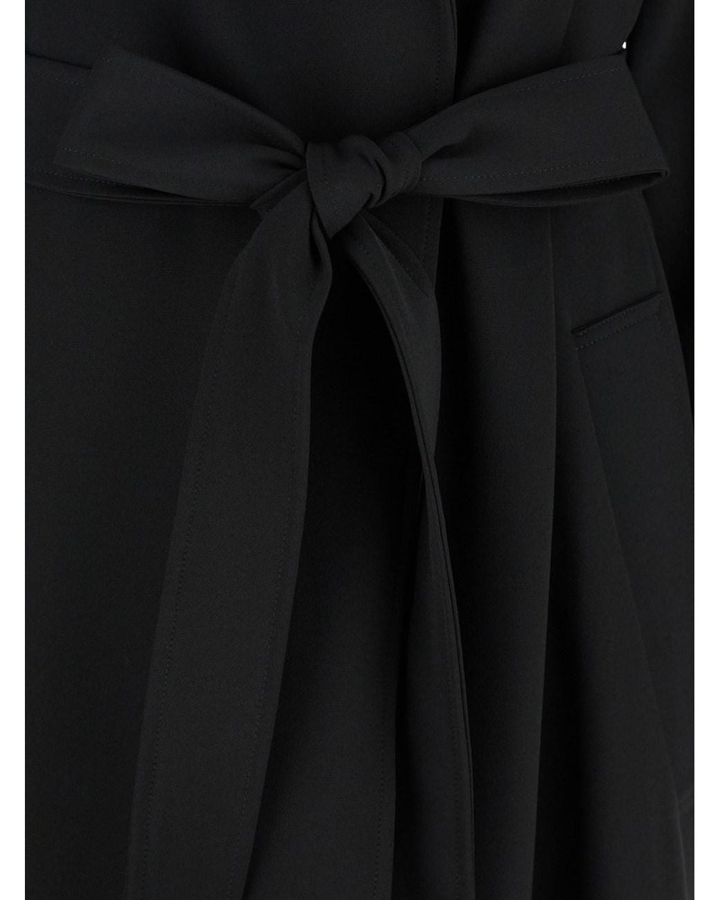 Le Plain Black Double-Breasted Trench Coat With Matching Belt