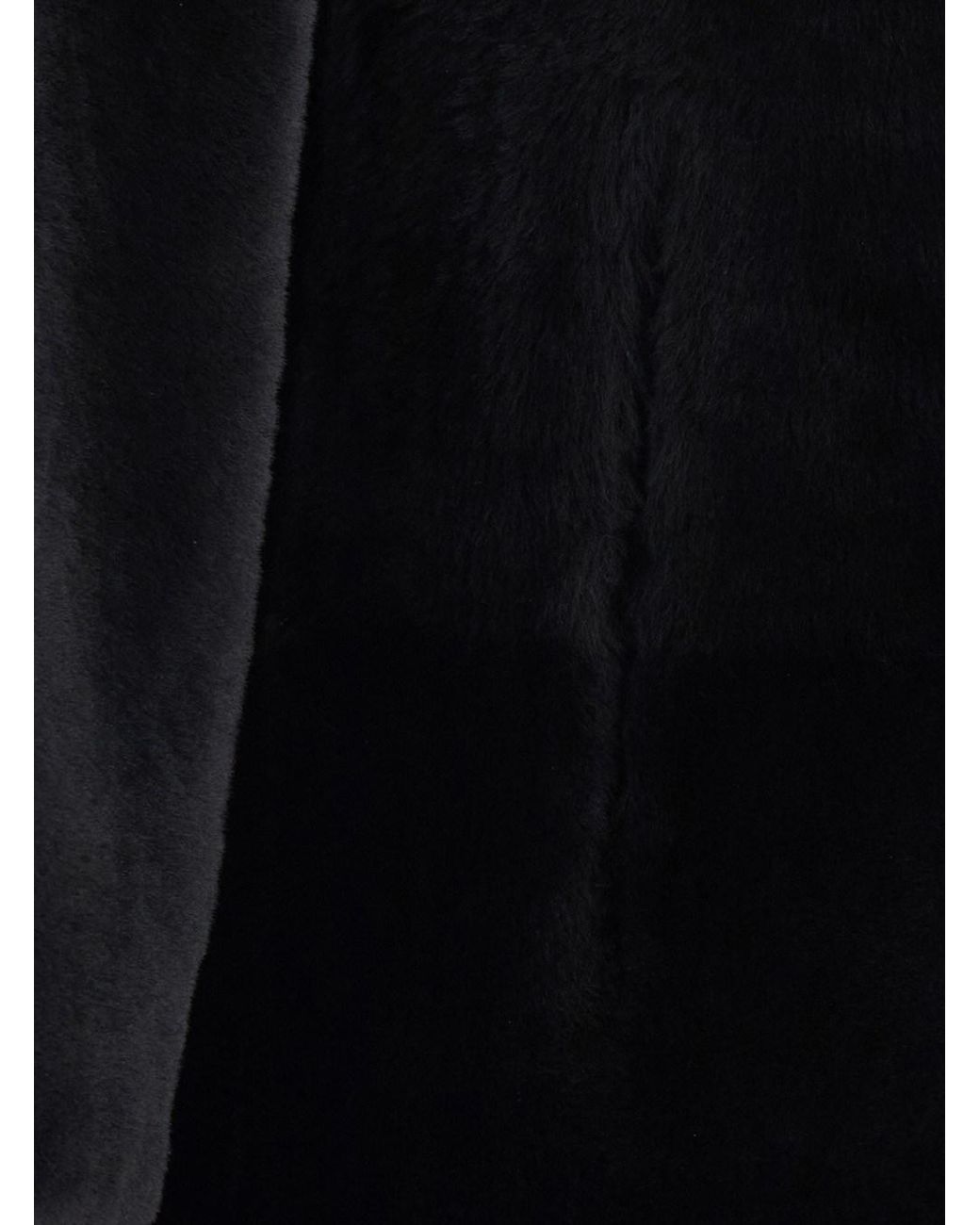 Yves Salomon Black Shearling Coat With Round Collar And Snap Button Closure On The Front