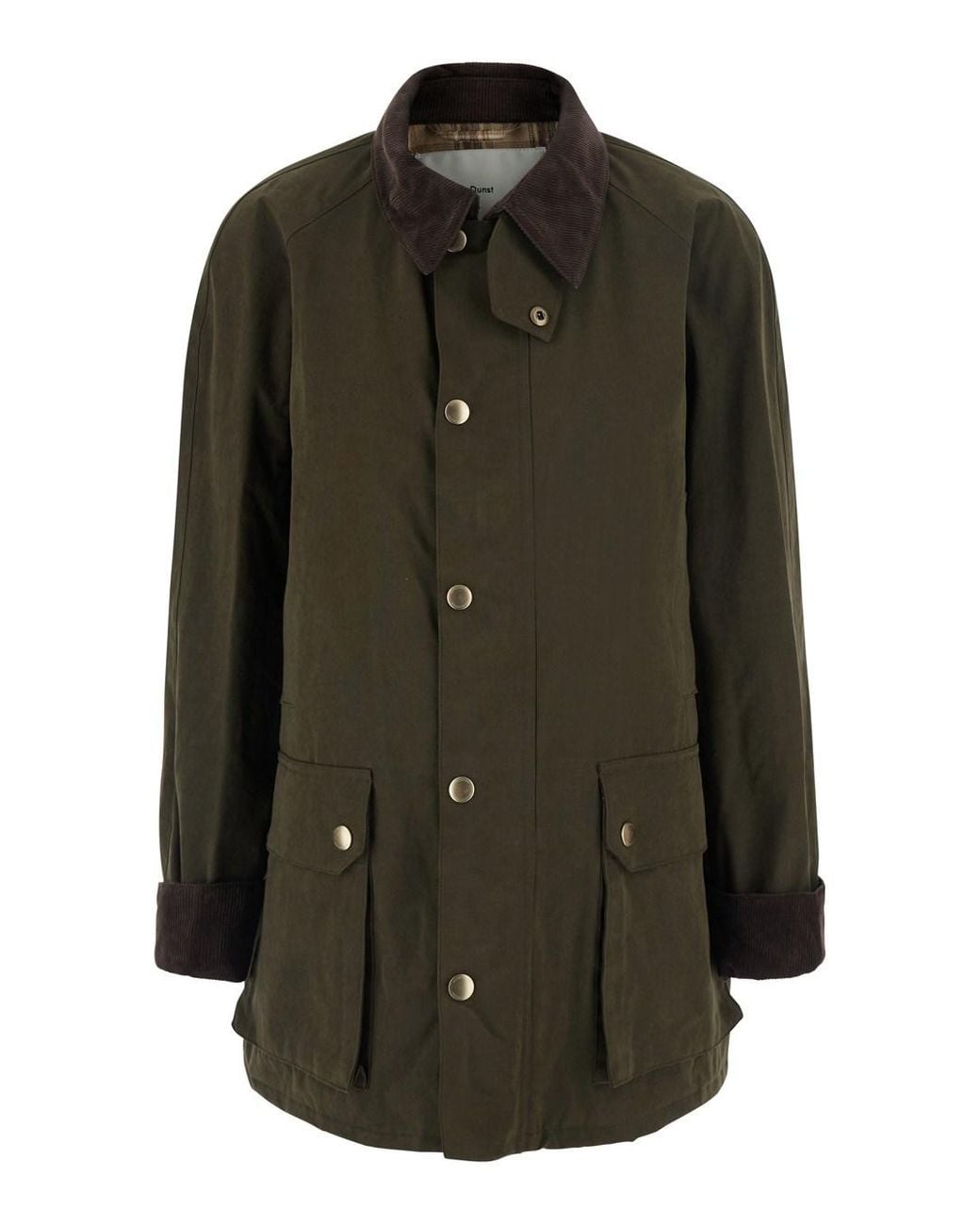 DUNST Green Jacket With Ribbed Collar And Waxed Finish