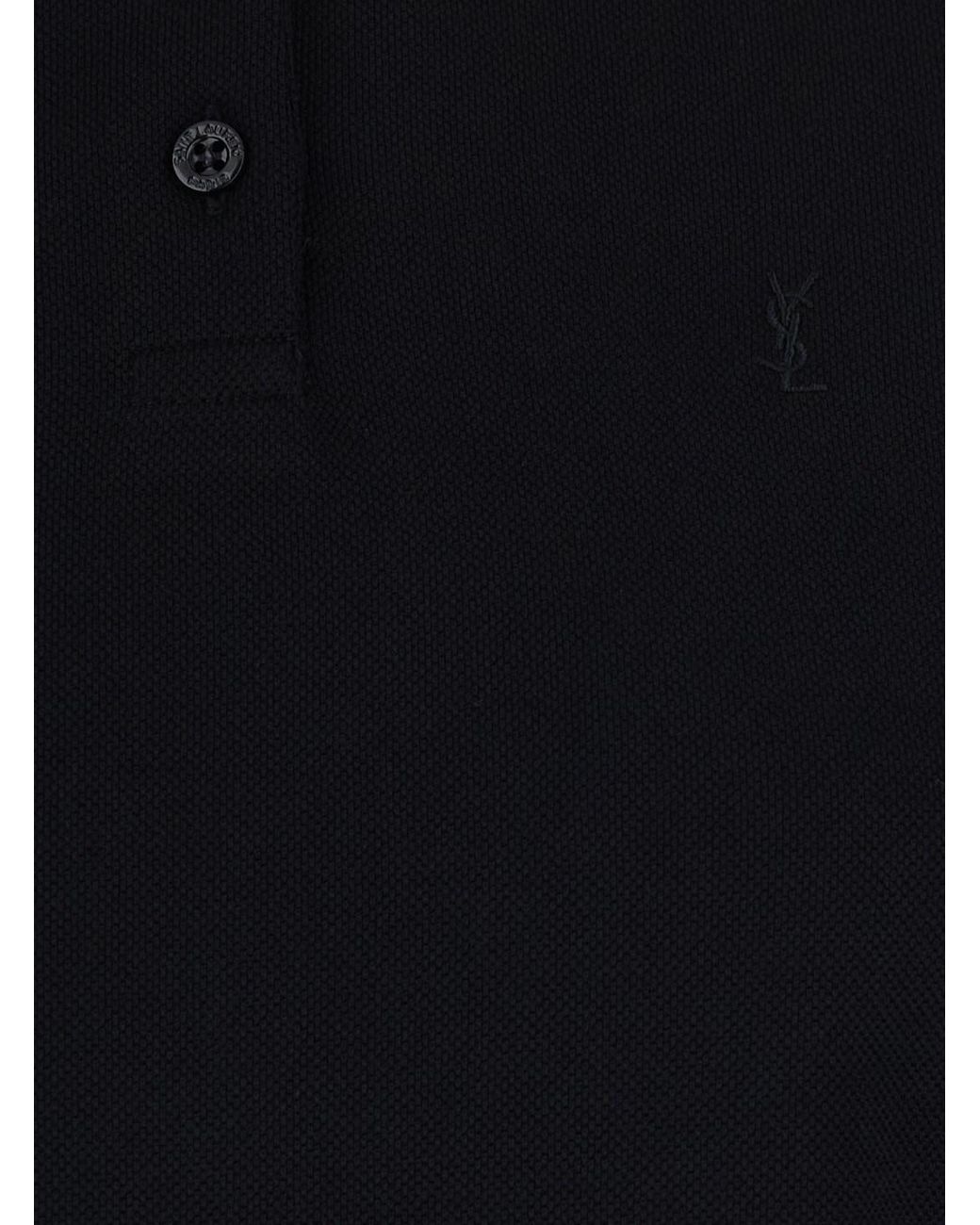 Saint Laurent Black Polo Dress Embroidered Cotton