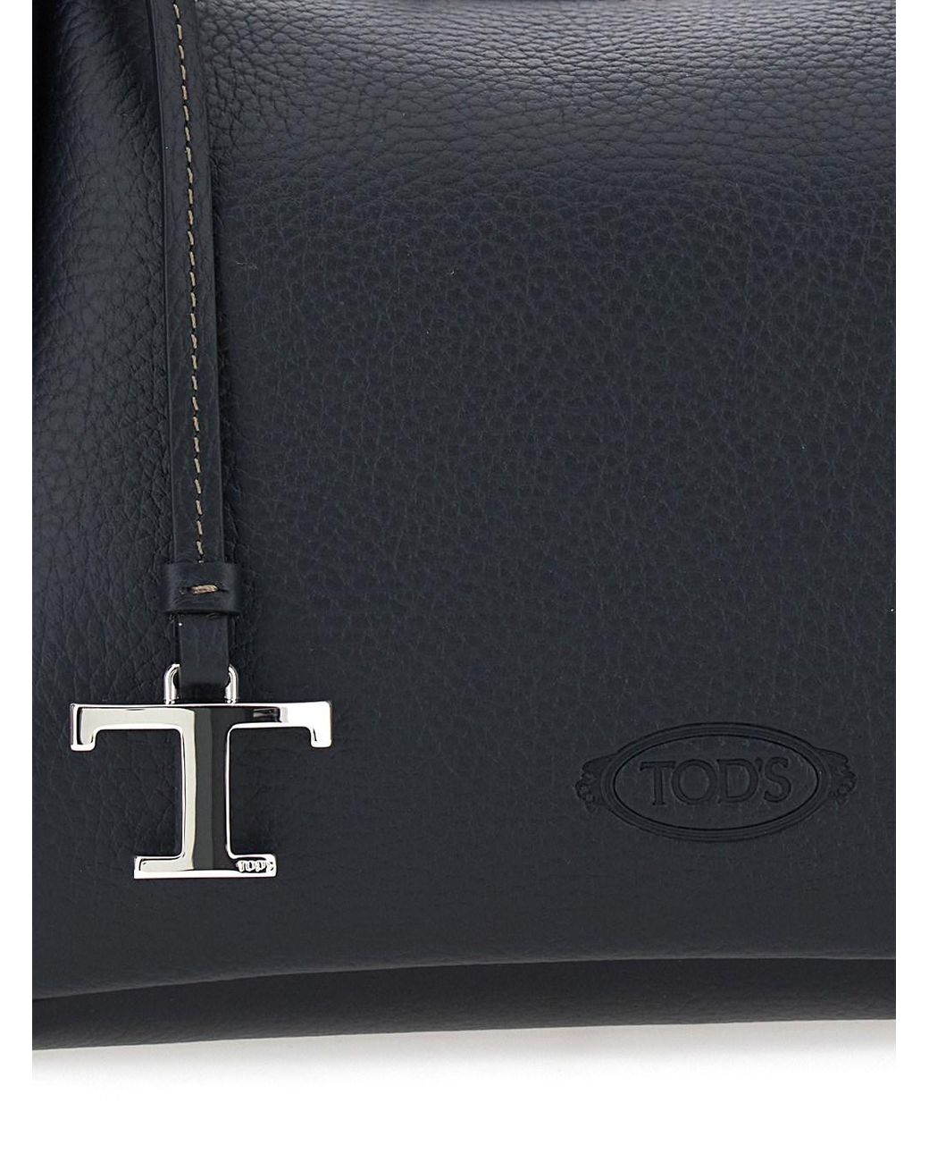 Tod's Black Shoulder Bag Calf Leather With T Plaque