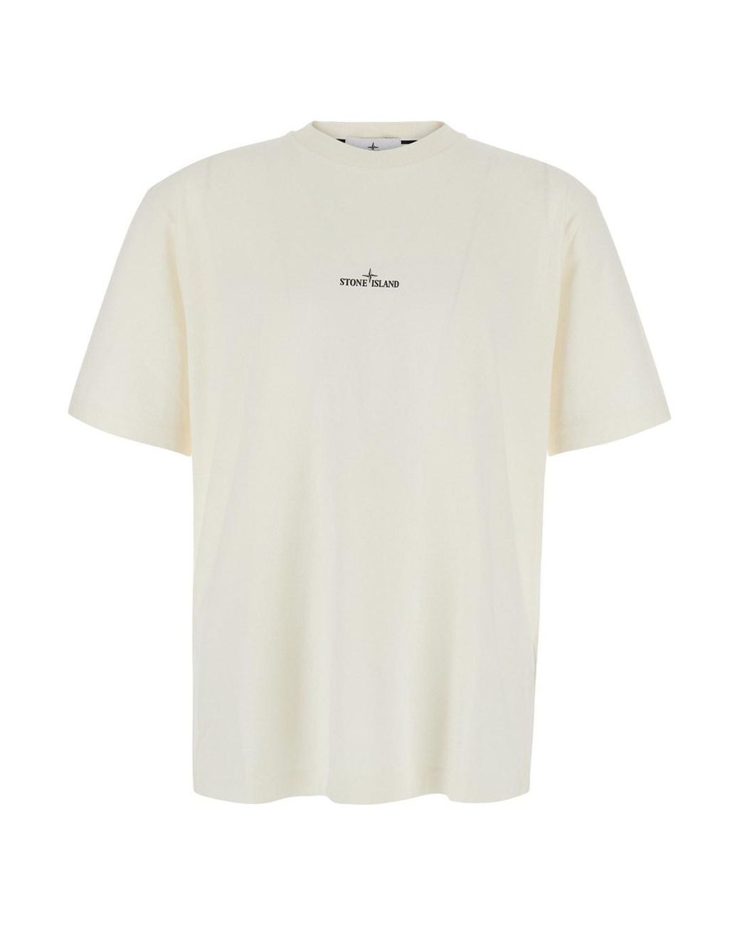 Stone Island White T-Shirt Crew-Neck Cotton T-Shirts for men