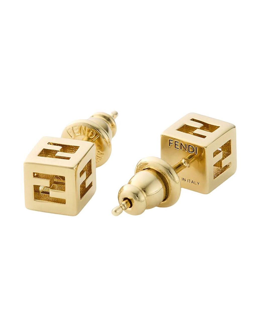 Fendi Metallic Colored Square Design Earrings With Ff Motif