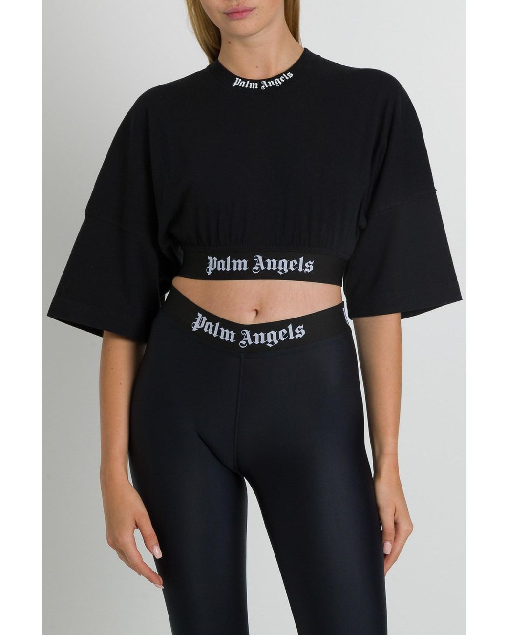 Palm Angels Cropped Logo Over Tee in Black | Lyst
