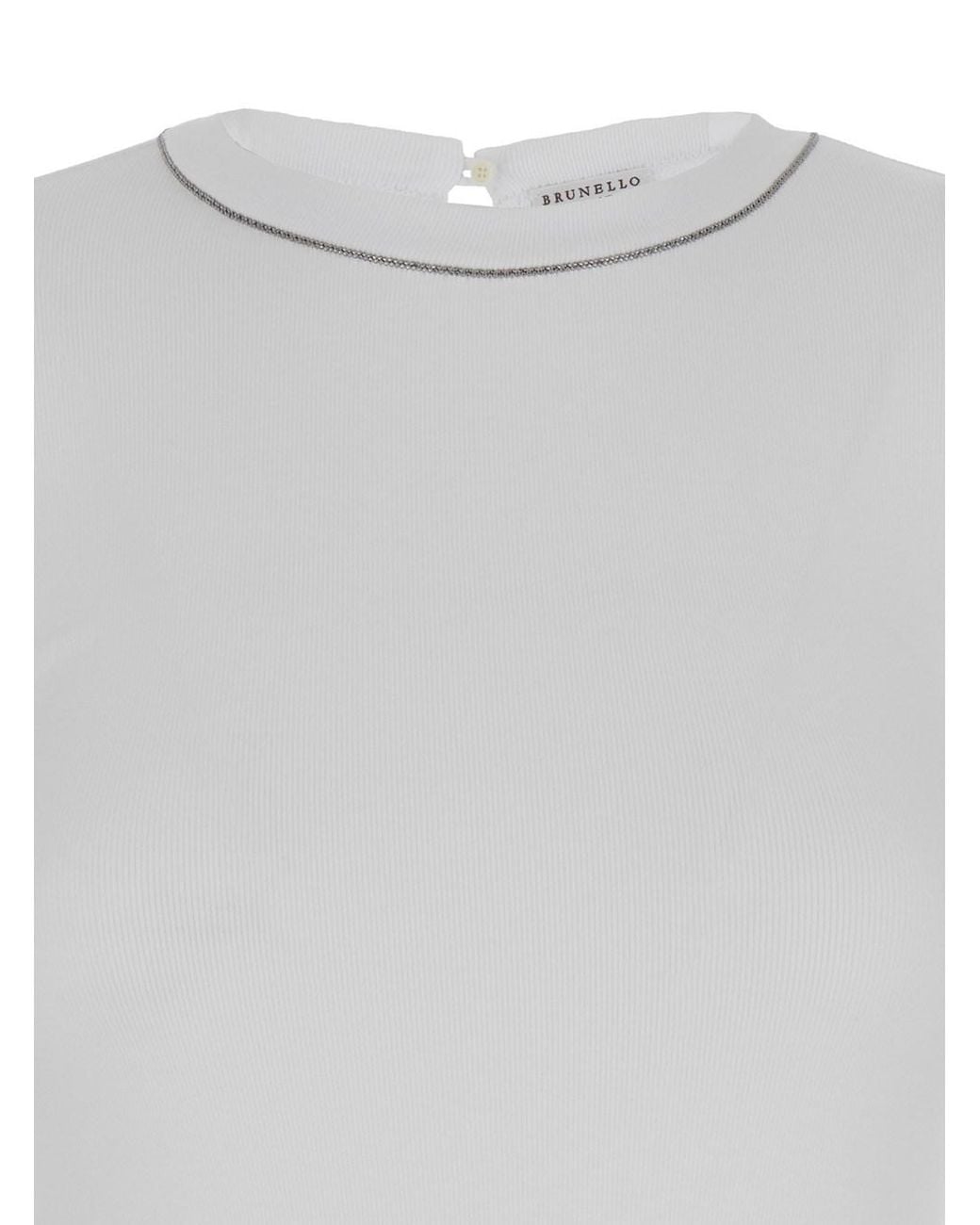 Brunello Cucinelli White Long-Sleeve Top With Monile Detail