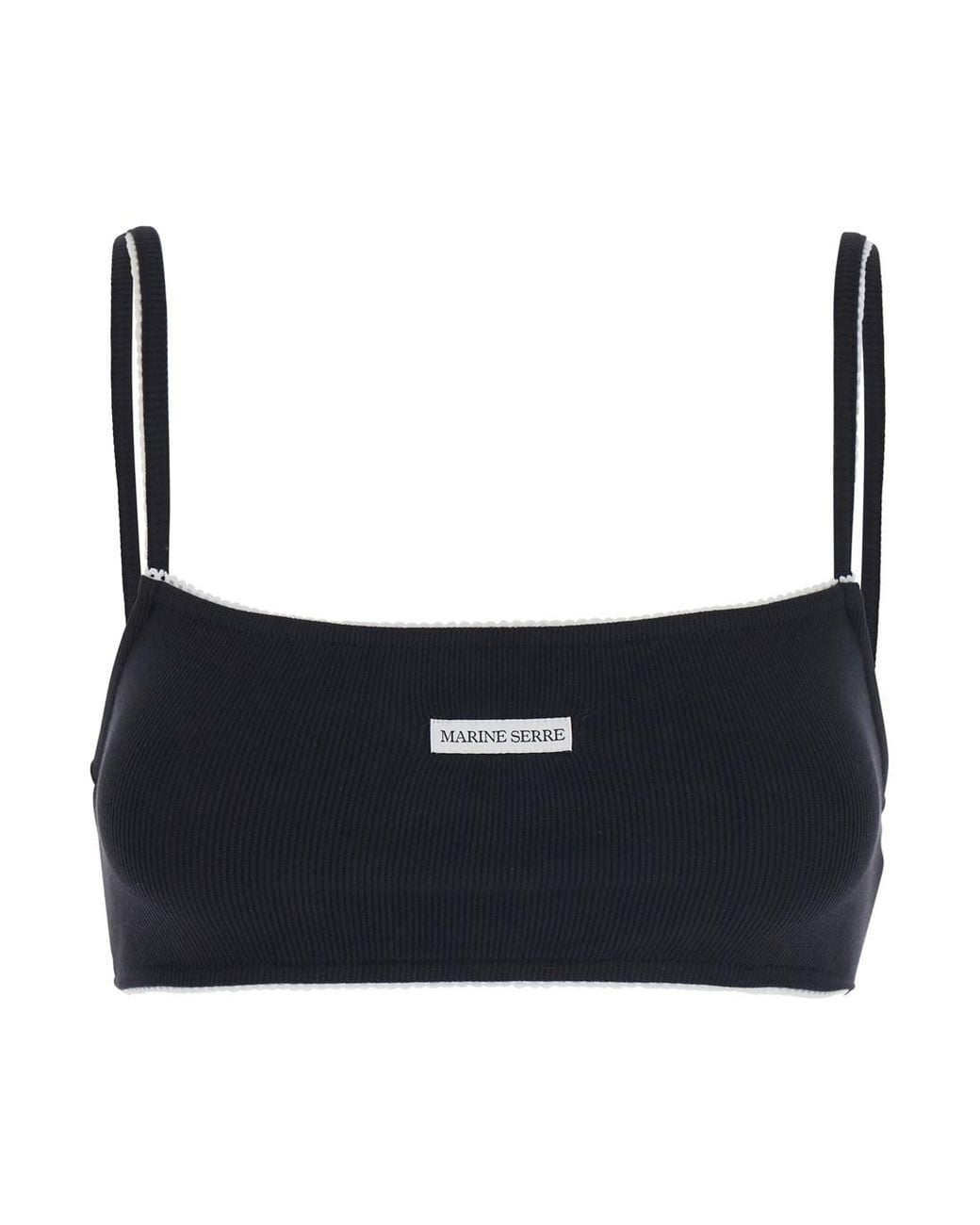 MARINE SERRE Black Sports Bra With Square Neckline And Logo Patch On T