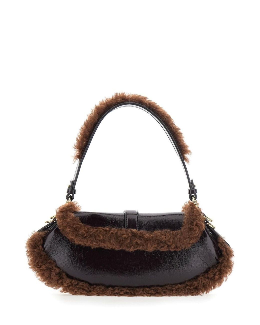 Ganni Black Shoulder Bag With Fur Piping