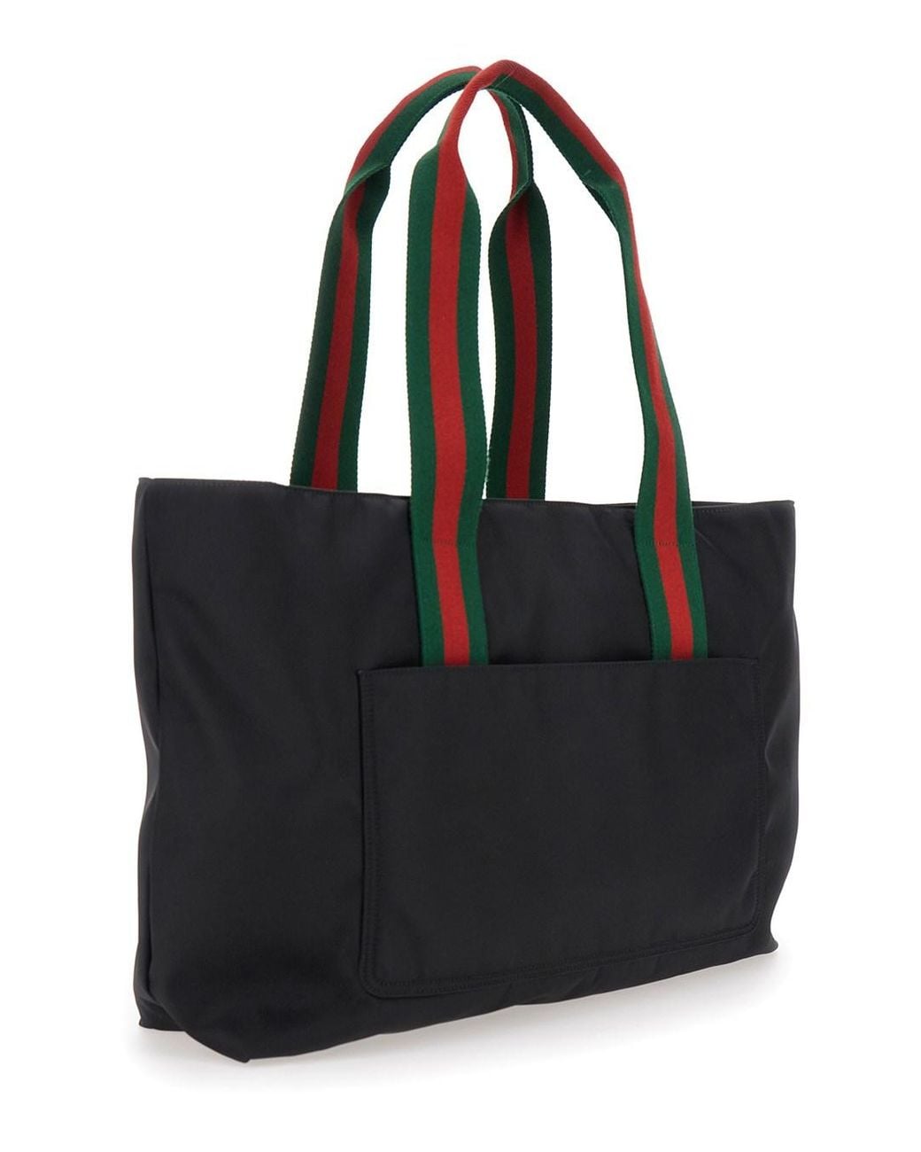 Gucci Black Tote Bag With Web Handles And Logo Lettering On The Front for men
