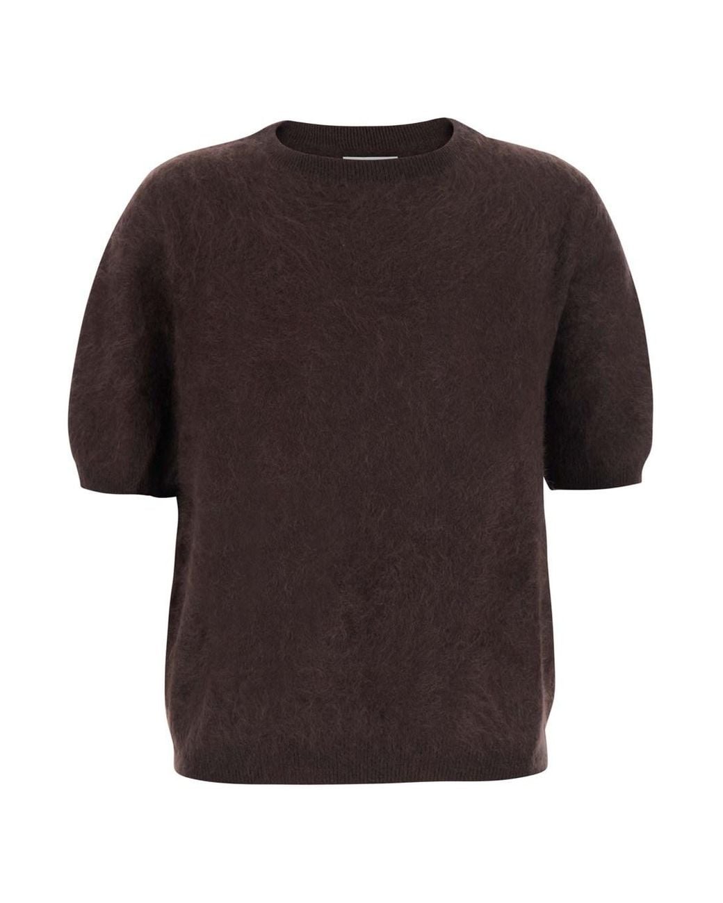 Soft Goat Brown Turtleneck Brushed Short Sleeves With Short Sleeves And Roun