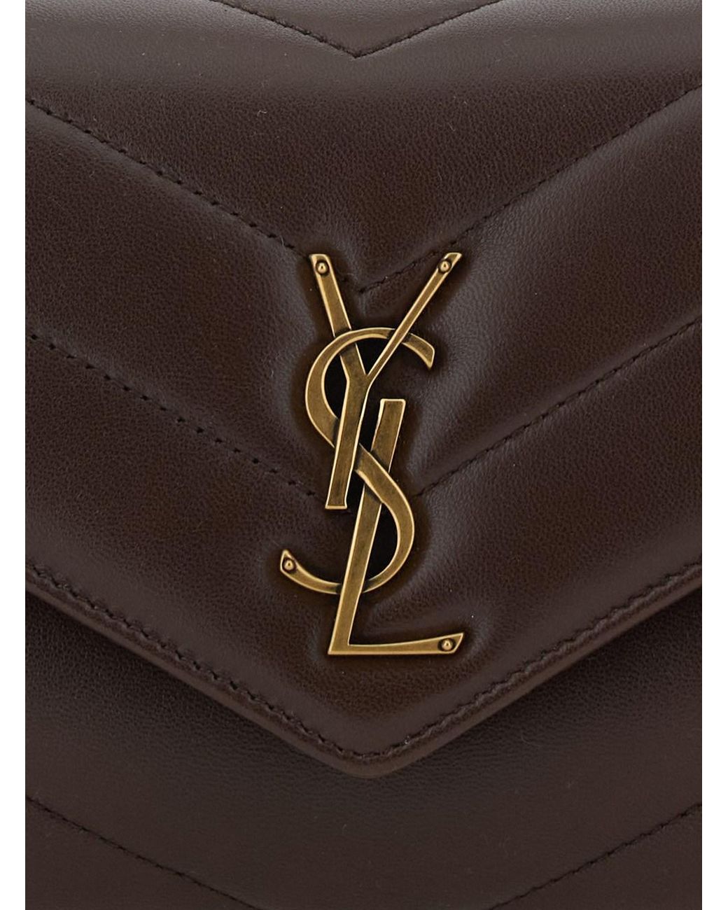 Saint Laurent Brown 'Loulou Small' Crossbody Bag With Ysl Metal Logo P