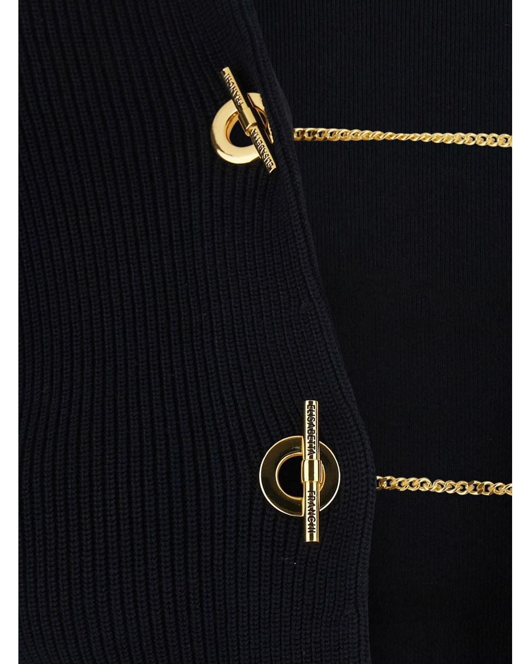 Elisabetta Franchi Black Knit Dress V-Neck Long Sleeve Viscose