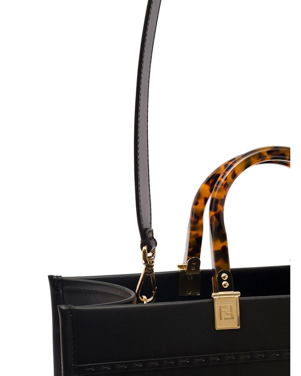 Fendi Black Sunshine Leather Handbag With Logo