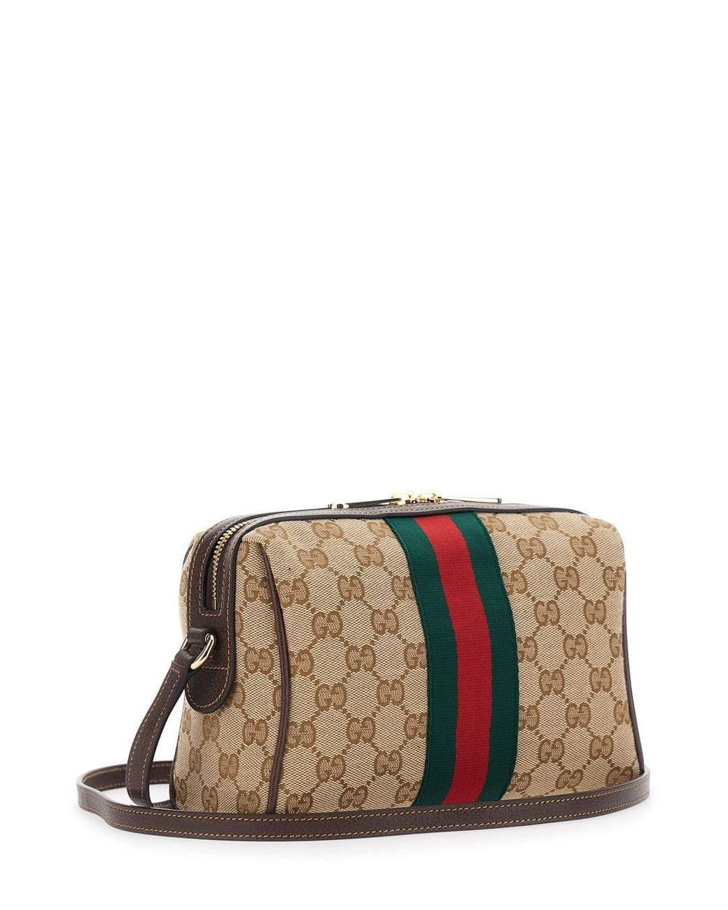 Gucci Brown Shoulder Bag With Horsebit Plaque And Web Stripe And Adjus