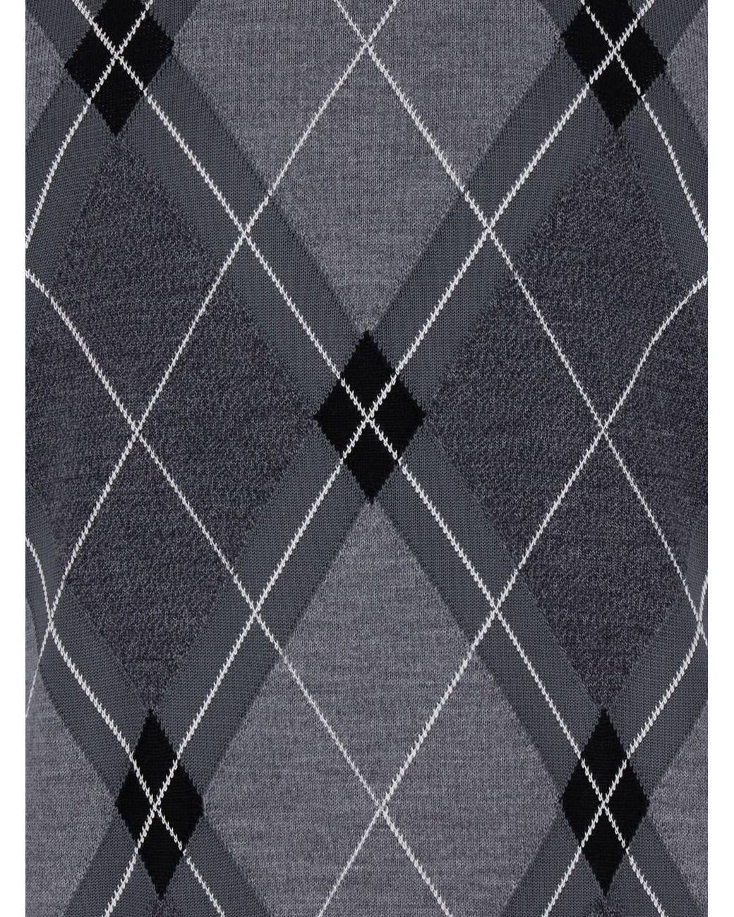 Dolce & Gabbana Gray Crew Neck Sweater With Front Logo And Diamond Pattern for men