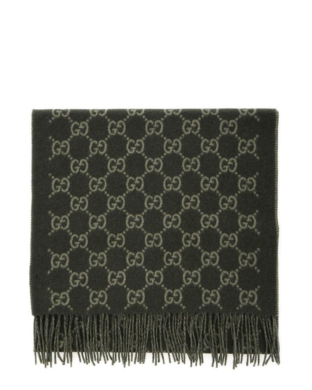 Gucci Green Scarf With Fringed Hem And Gg Motif Jacquard for men
