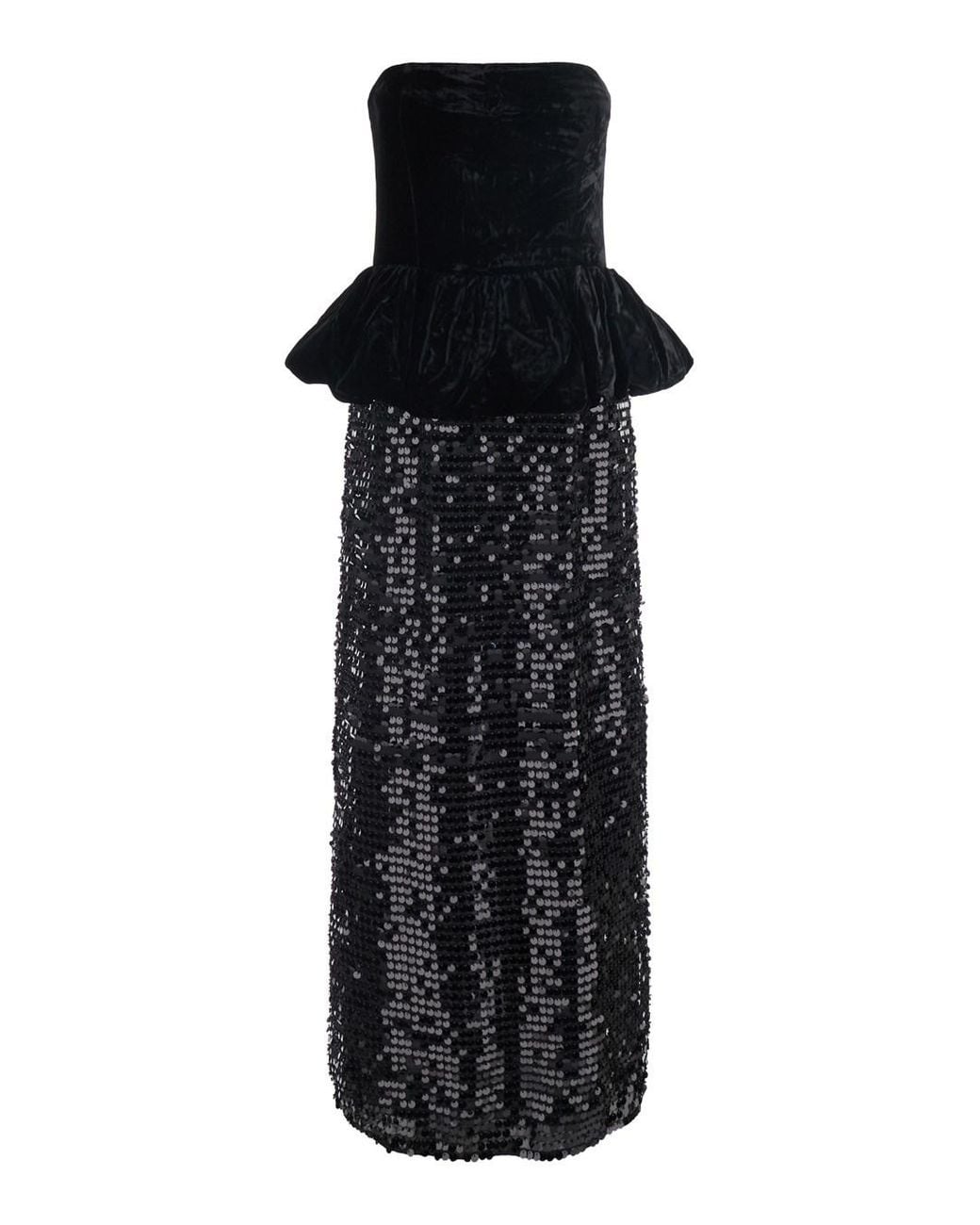 ROTATE BIRGER CHRISTENSEN Black Dress Sequins Maxi Peplum With Polyester Fabric And Color