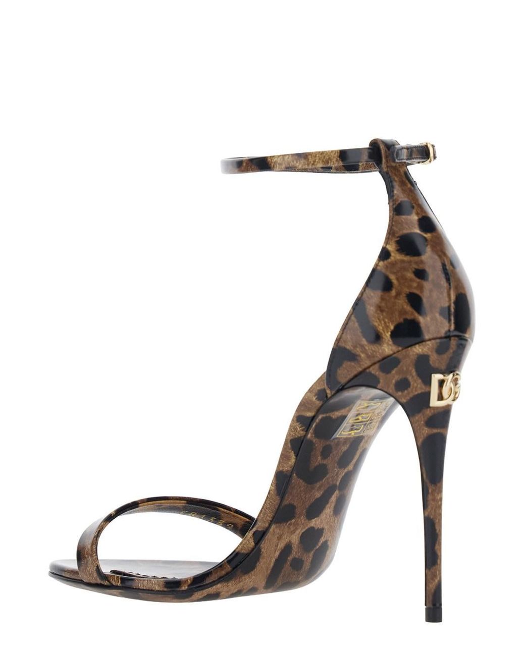 Dolce & Gabbana Brown High Heel Sandals Leopard Print Glossy Leather