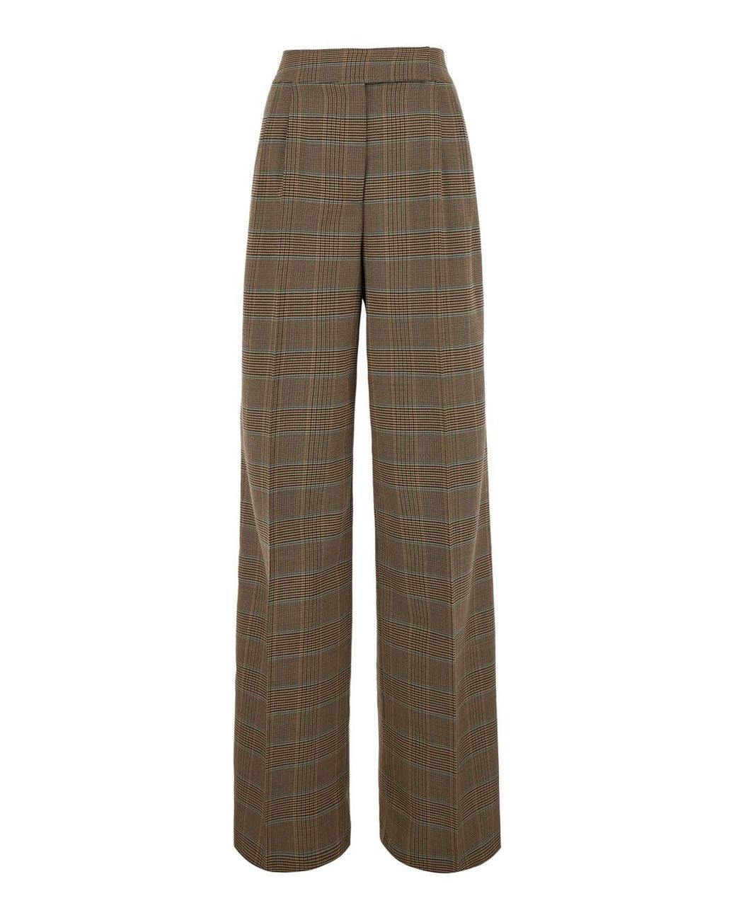 Etro Natural Pants With Front Closure And All-Over Prince Of Wales Motif