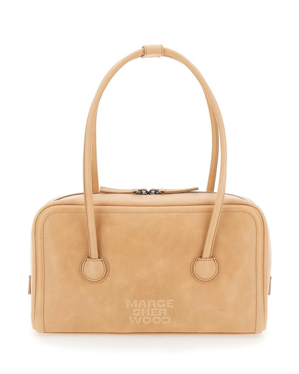 MARGE SHERWOOD Natural 'Soft Boston' Small Shoulder Bag With Logo Letteri