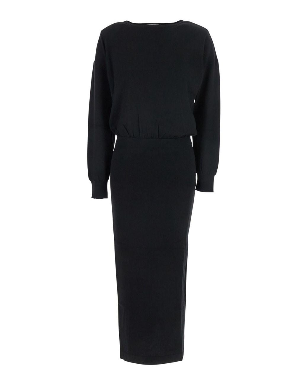 P.A.R.O.S.H. Black Round Neck Dress With Draped Waist